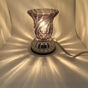“Art Deco Style Glass Accent Lamp Purple  Swirl Chrome Base Touch Lamp 5" Tall